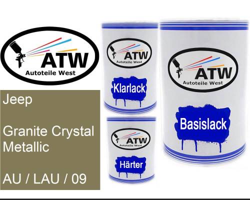Jeep, Granite Crystal Metallic, AU / LAU / 09: 500ml Lackdose + 500ml Klarlack + 250ml Härter - Set, von ATW Autoteile West.